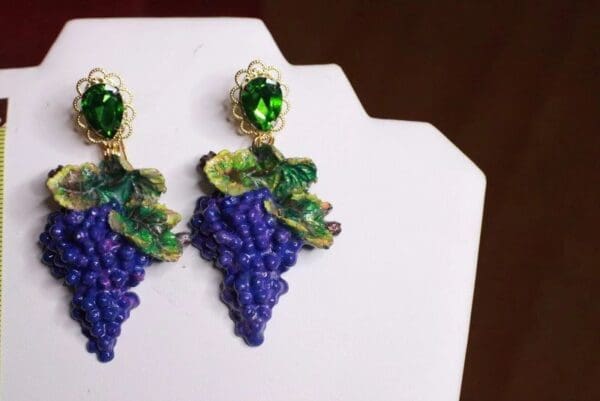 SOLD! 7654 Baroque Vivid Grapes Hand Painted Earrings - Image 3
