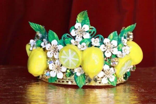 SOLD! 7655 Baroque Runway Sicilian Vivid Lemon Fruit Hand Painted Crown - Image 2