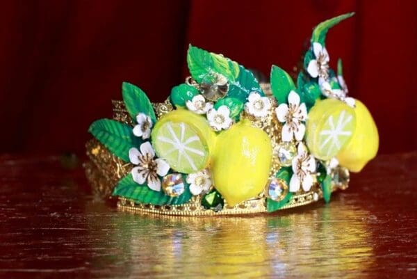 SOLD! 7655 Baroque Runway Sicilian Vivid Lemon Fruit Hand Painted Crown - Image 3
