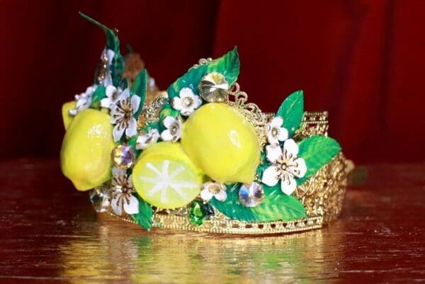 SOLD! 7655 Baroque Runway Sicilian Vivid Lemon Fruit Hand Painted Crown - Image 4