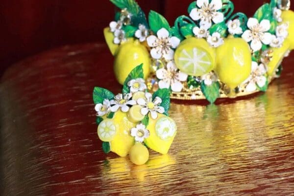 SOLD! 7655 Baroque Runway Sicilian Vivid Lemon Fruit Hand Painted Crown - Image 5