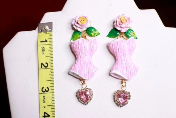 SOLD! 7661 Hand Painted Baroque Corset Roses Statement Earrings - Image 6