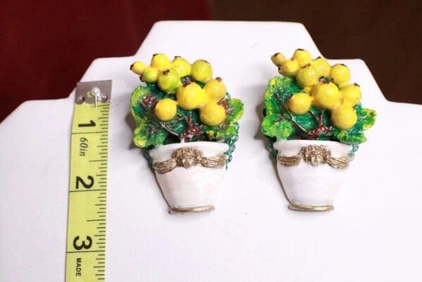 SOLD! 7664 Baroque Hand Painted Vivid Yellow Berries Pod f Earrings - Image 4