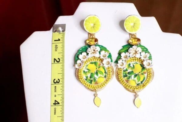 SOLD! 7665 Baroque Sicilian Lemon Cameo Print Long Earrings - Image 6