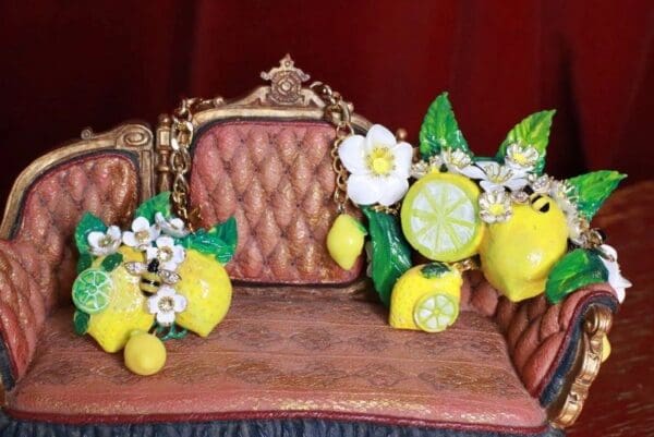 SOLD! 7666 Enamel Baroque Sicilian Lemon Fruit Bee Cocktail Adjustable Ring - Image 4