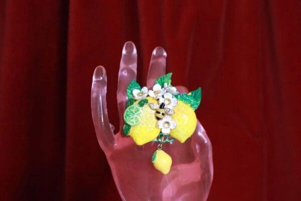 SOLD! 7666 Enamel Baroque Sicilian Lemon Fruit Bee Cocktail Adjustable Ring - Image 7