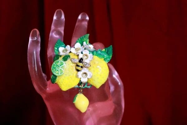 SOLD! 7666 Enamel Baroque Sicilian Lemon Fruit Bee Cocktail Adjustable Ring - Image 9