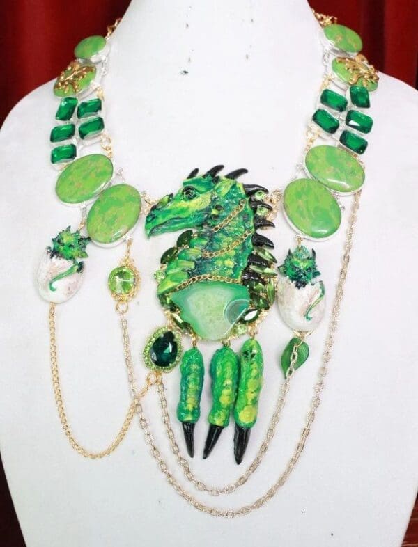 SOLD! 7672 Medieval Genuine Howait Emerald Gemstones Dragon's Babies Necklace