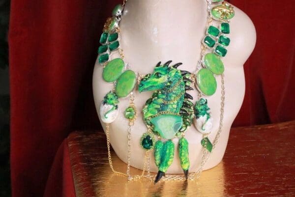 SOLD! 7672 Medieval Genuine Howait Emerald Gemstones Dragon's Babies Necklace - Image 8