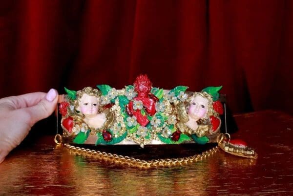 SOLD! 7676 Baroque Sacred Heart Angels Cherubs Flower Blossom Embellished Waist Gold Belt Size S, L, M - Image 5