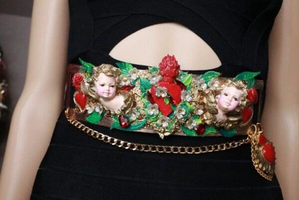 SOLD! 7676 Baroque Sacred Heart Angels Cherubs Flower Blossom Embellished Waist Gold Belt Size S, L, M - Image 8