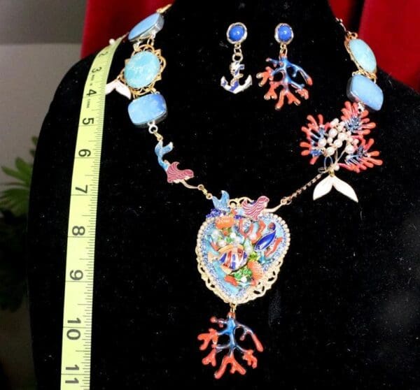 SOLD! 7694 Set Of Nautical Genuine Opal Larimar Mermaid Gemstones Reef Necklace+ Earrings - Image 2