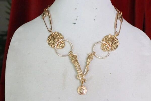 SOLD! 7697 Elegant Gold Tone Lions Letter Choker Necklace