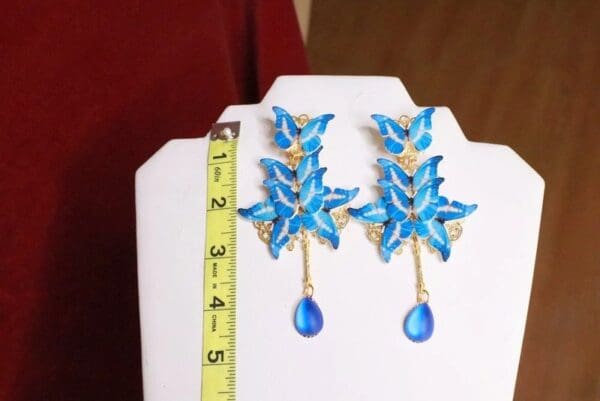 SOLD! 7698 Art Nouveau Butterfly Long Earrings Studs - Image 6