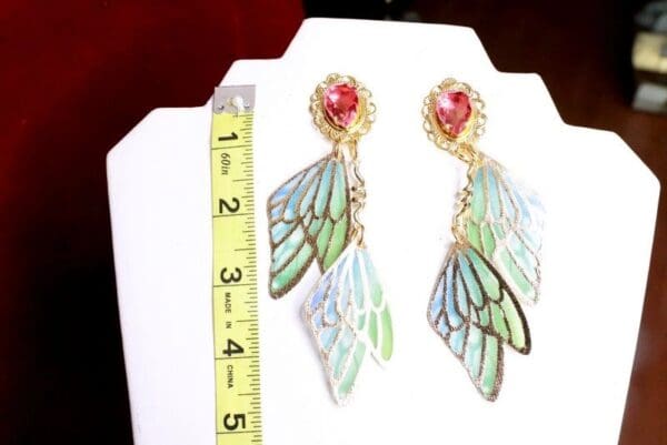 SOLD! 7699 Art Nouveau Butterfly Wings Long Earrings Studs - Image 6