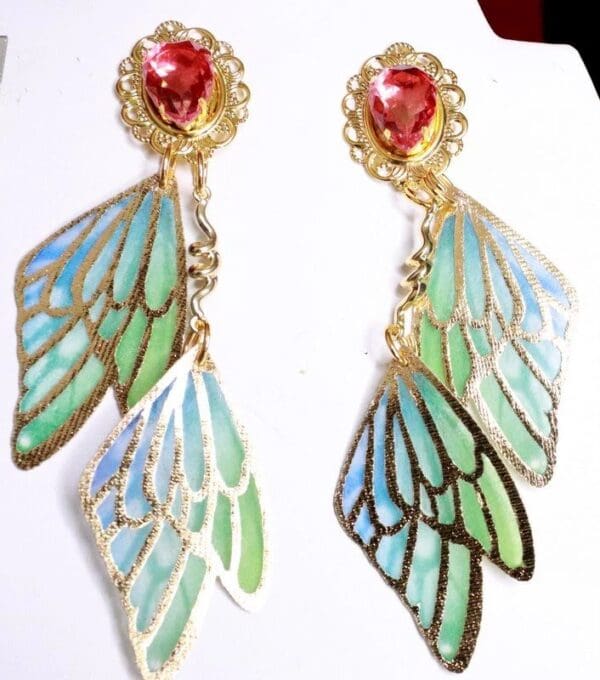 SOLD! 7699 Art Nouveau Butterfly Wings Long Earrings Studs - Image 7