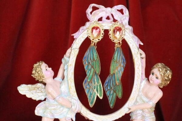 SOLD! 7699 Art Nouveau Butterfly Wings Long Earrings Studs - Image 8
