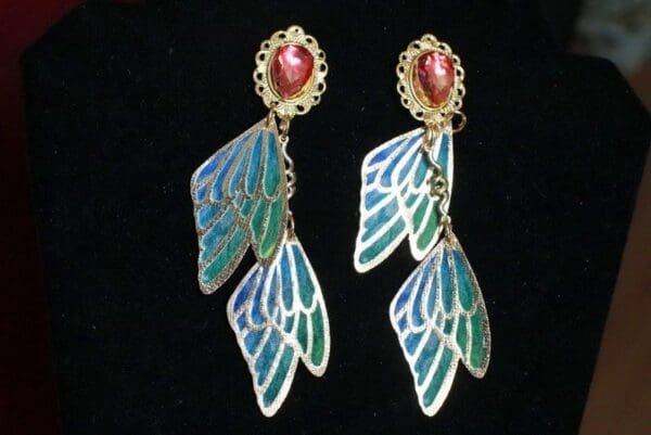 SOLD! 7699 Art Nouveau Butterfly Wings Long Earrings Studs
