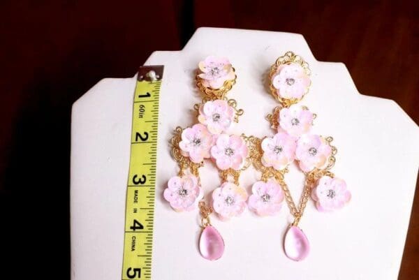 SOLD! 7700 Art Nouveau Sakura Japanese Long Earrings Studs - Image 7