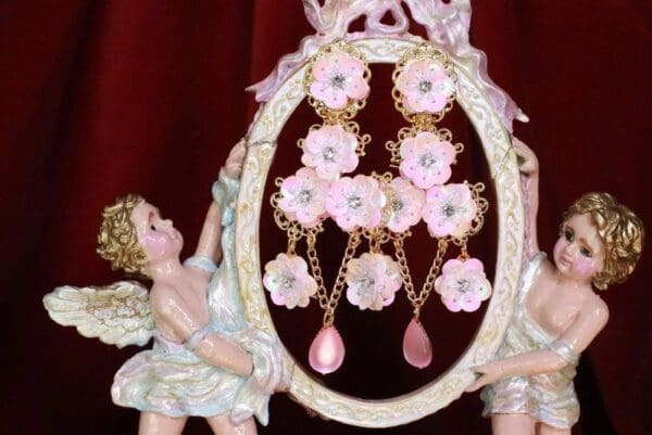 SOLD! 7700 Art Nouveau Sakura Japanese Long Earrings Studs - Image 2