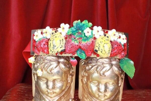 SOLD! 7706 Baroque Strawberry Chicks Hand Painted Embellished Waist Gold Belt Size S, L, M - Image 4
