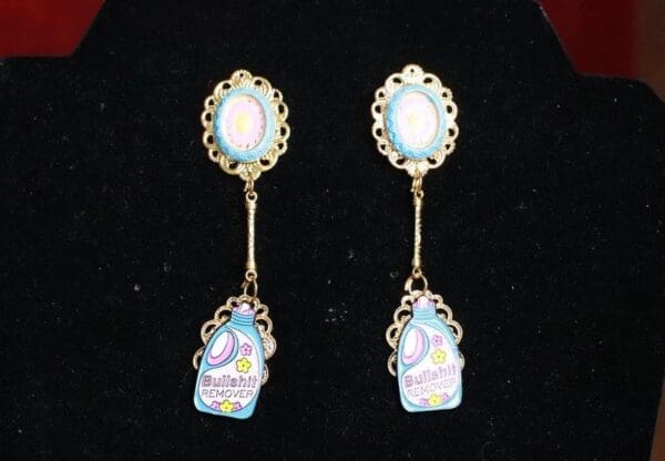 SOLD! 7719 Cartoon Remover Bottle Enamel Earrings - Image 4