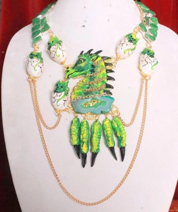 SOLD! 7721 Medieval Genuine Druzy Agate Gemstones Dragon's Babies Necklace - Image 3