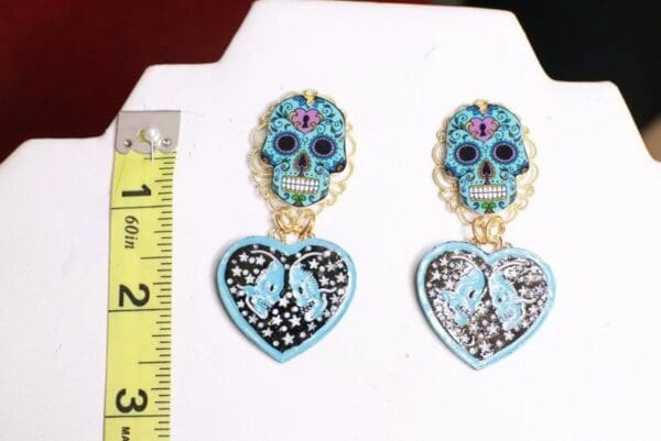 SOLD! 7730 Goth Blue Scull Enamel Earrings - Image 4