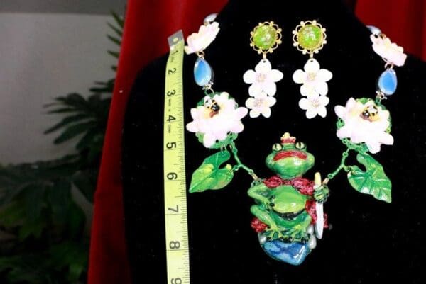 SOLD! 7734 Set Of The Prince Frog Dreaming Adorable Water Lily Necklace+ Earrings - Image 5