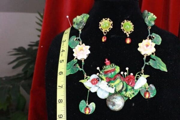 SOLD! 7735 Set Of The Prince Frog Dreaming Adorable Water Lily Necklace+ Earrings - Image 5