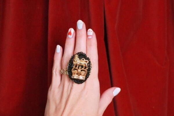 SOLD! 7744 Baroque Genuine Agate Lion Crown Cocktail Adjustable Ring - Image 2