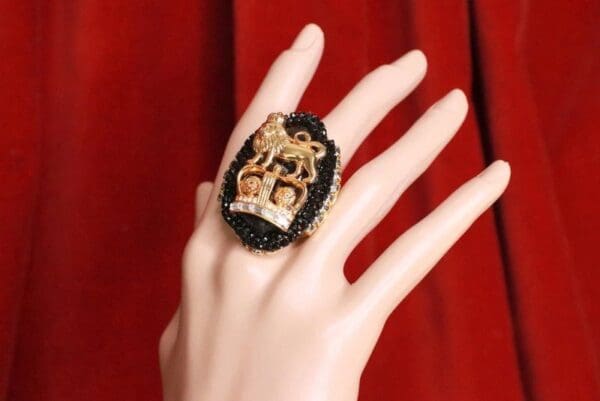 SOLD! 7744 Baroque Genuine Agate Lion Crown Cocktail Adjustable Ring - Image 7