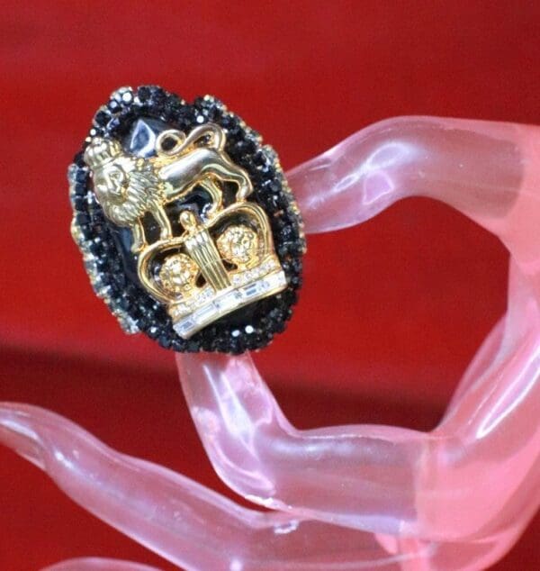 SOLD! 7744 Baroque Genuine Agate Lion Crown Cocktail Adjustable Ring - Image 8