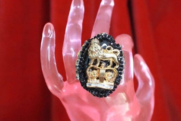 SOLD! 7744 Baroque Genuine Agate Lion Crown Cocktail Adjustable Ring