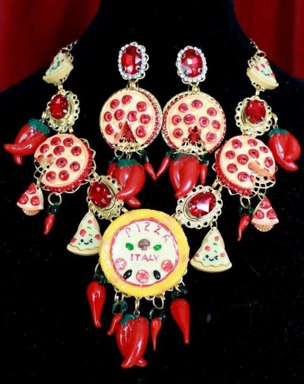 SOLD! 7747 Set Of Sicilian Pizza Rose Baroque Crystal Flower Necklace+ Earrings