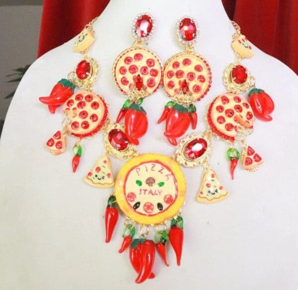 SOLD! 7747 Set Of Sicilian Pizza Rose Baroque Crystal Flower Necklace+ Earrings - Image 4