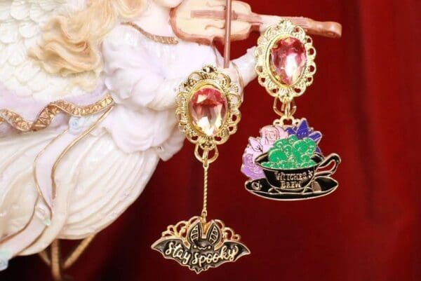 SOLD! 7753 Enamel Witch Brew Irregular Earrings Studs - Image 5