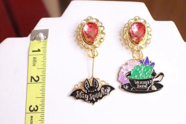 SOLD! 7753 Enamel Witch Brew Irregular Earrings Studs - Image 6
