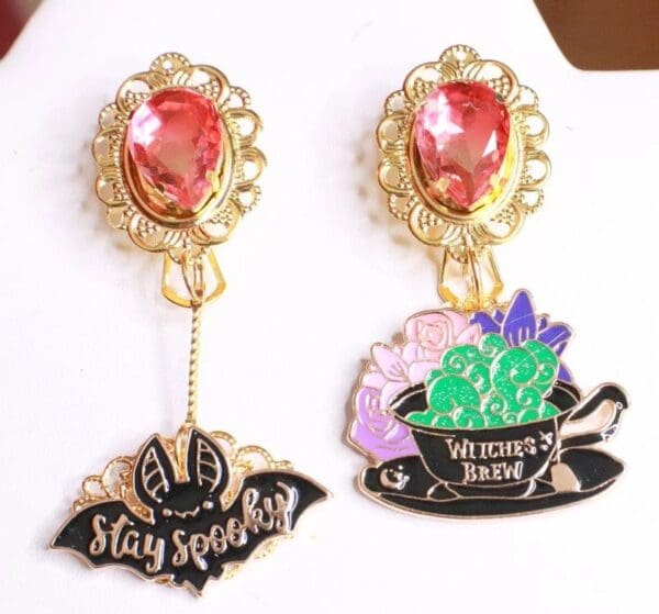 SOLD! 7753 Enamel Witch Brew Irregular Earrings Studs