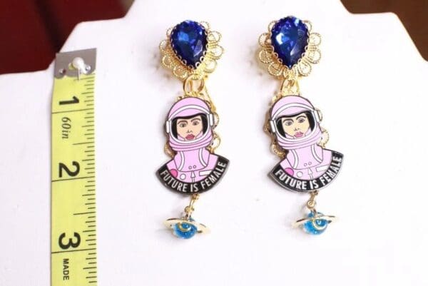 SOLD! 7754 Enamel The Future Is Female Earrings Studs - Image 6