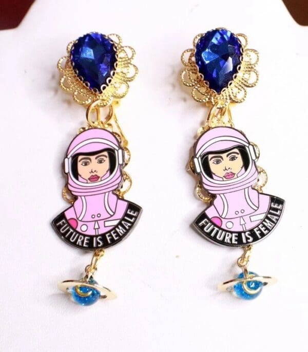 SOLD! 7754 Enamel The Future Is Female Earrings Studs