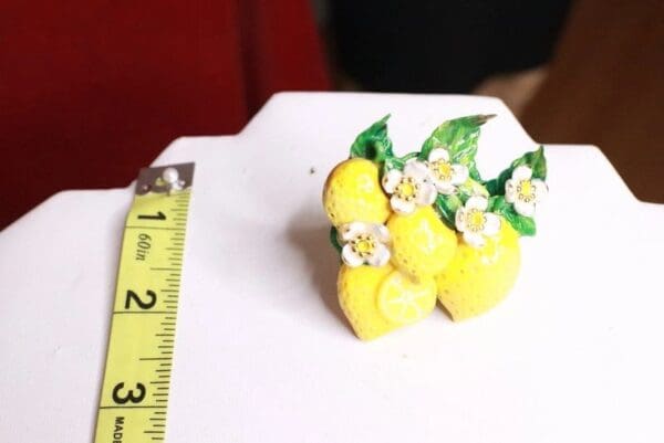 SOLD! 7755 Enamel Baroque Sicilian Lemon Fruit Bee Cocktail Adjustable Ring - Image 6