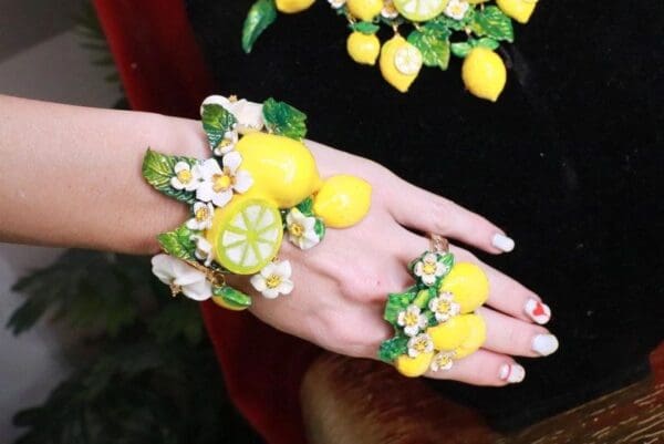 SOLD! 7756 Baroque Vivid Lemon Fruit Flower Blossom Ladybug Massive Bracelet - Image 3