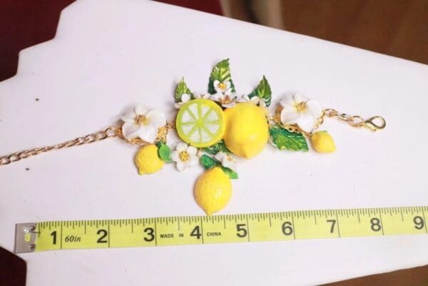 SOLD! 7756 Baroque Vivid Lemon Fruit Flower Blossom Ladybug Massive Bracelet - Image 4