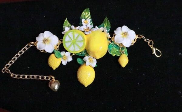 SOLD! 7756 Baroque Vivid Lemon Fruit Flower Blossom Ladybug Massive Bracelet - Image 5