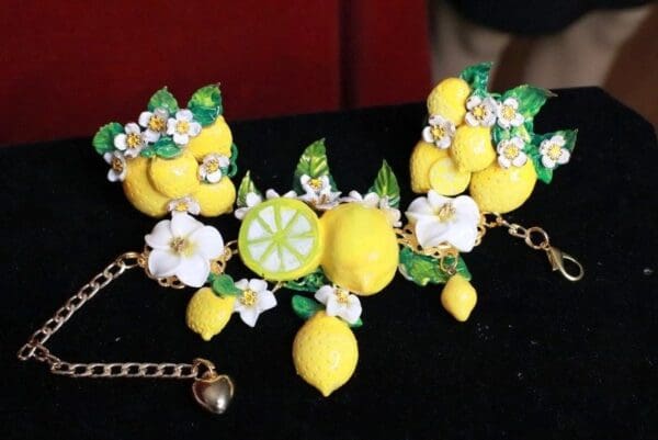 SOLD! 7756 Baroque Vivid Lemon Fruit Flower Blossom Ladybug Massive Bracelet - Image 6