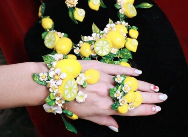 SOLD! 7757 Baroque Vivid Lemon Fruit Flower Blossom Ladybug Massive Bracelet