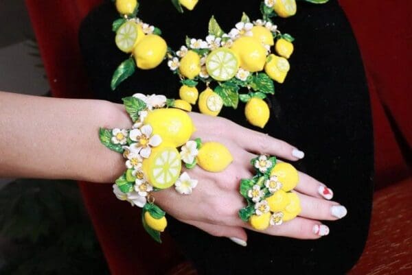 SOLD! 7757 Baroque Vivid Lemon Fruit Flower Blossom Ladybug Massive Bracelet - Image 2