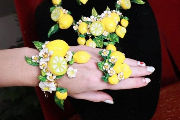 SOLD! 7757 Baroque Vivid Lemon Fruit Flower Blossom Ladybug Massive Bracelet - Image 3