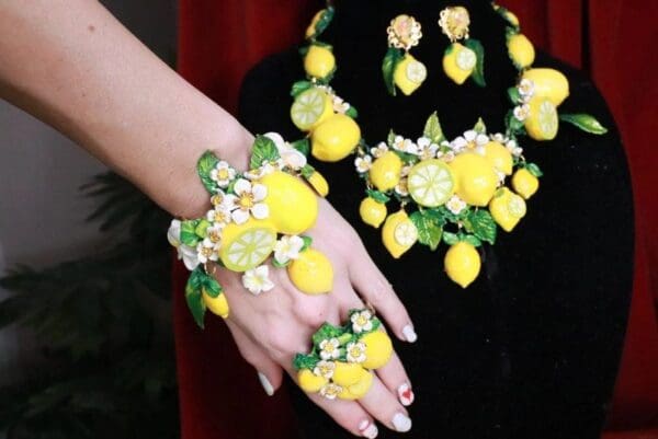 SOLD! 7757 Baroque Vivid Lemon Fruit Flower Blossom Ladybug Massive Bracelet - Image 5